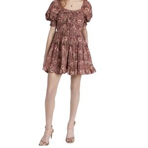 Ulla Johnson "Juniper" Mini Dress Rosebud Floral, Smocked, Puff Sleeves Sz 2